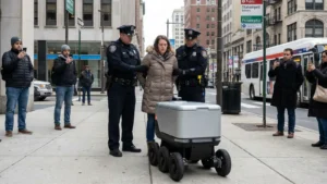 Arrestan a mujer en Filadelfia por bloquear robot de Uber
